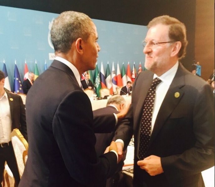 Mariano Rajoy y Barack Obama se saludan en la cumbre del G-20 en Turquía