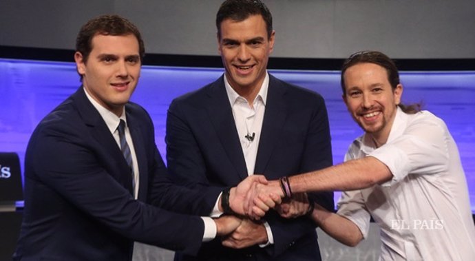 Albert Rivera, Pedro Sánchez y Pablo Iglesias en el debate de El País 