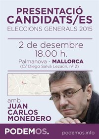 Monedero participará este miércoles en la presentación de candidatos de Podemos Baleares