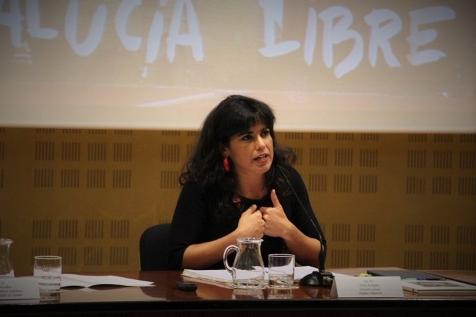 Teresa Rodríguez durante su intervención en un acto en la UPO