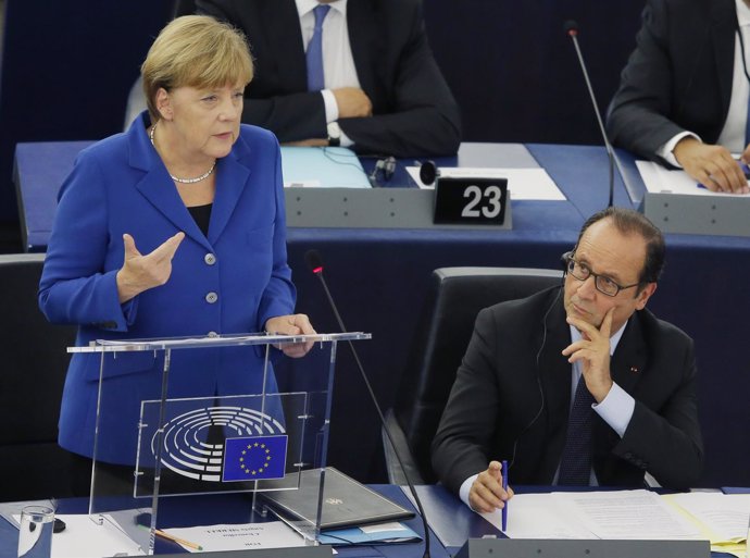 Merkel y Hollande hablan ante el Parlamento Europeo
