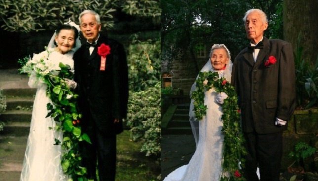 Pareja de ancianos de 98 años recrea el día de su boda 70 años después