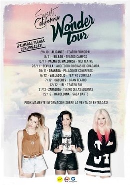 Cartel del Wonder Tour de Sweet California que actúan en Cáceres