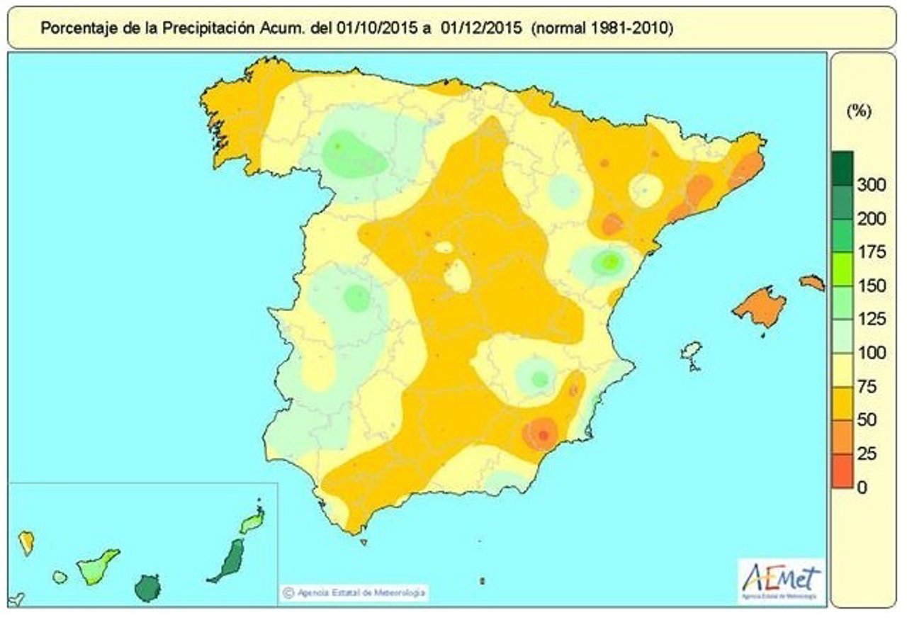El déficit de lluvias se extiende por todo el país menos en Canarias