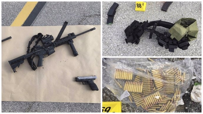 Montaje de las armas incautadas en la casa de los atacantes en San Bernardino