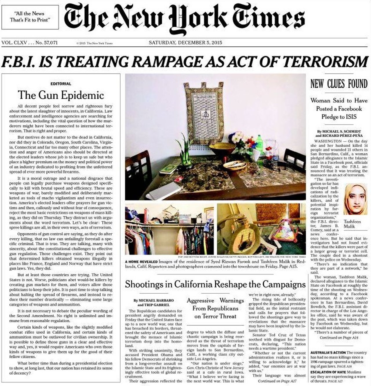 Editorial en portada del New York Times sobre el control de armas