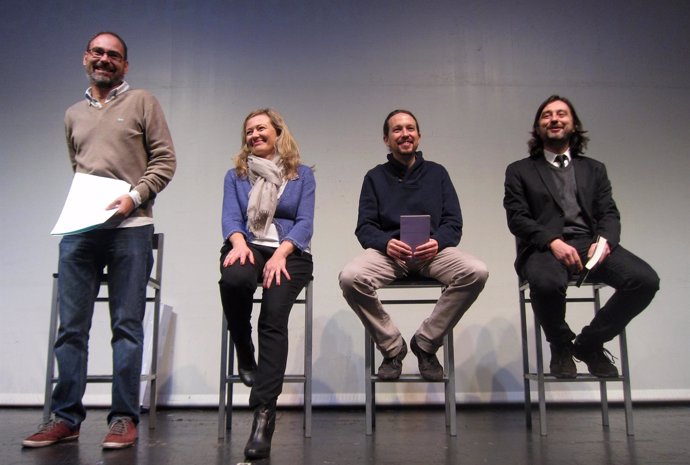 Alberto Montero, Victoria Rosell, Pablo Iglesias y Rafael Mayoral en Málaga