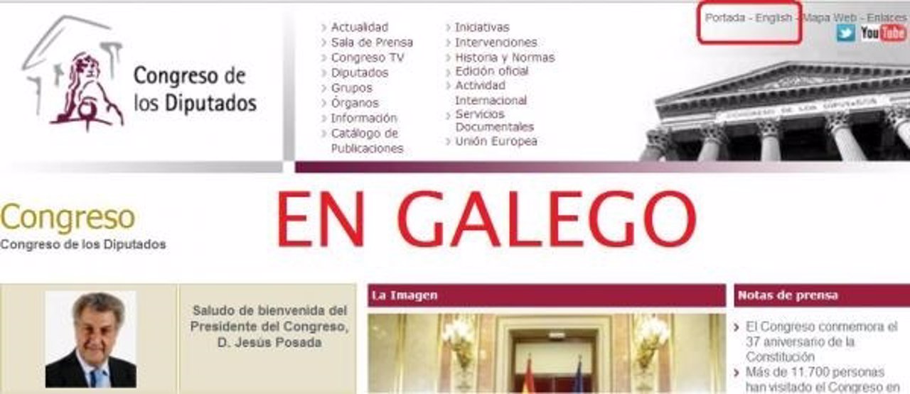 ProLingua pide habilitar el gallego en la web del Congreso