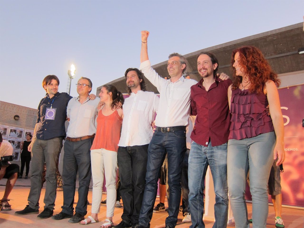 Pablo Iglesias en Murcia con Óscar Urralburu y el equipo de Podemos 