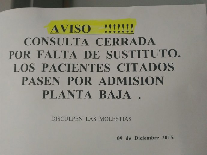 Aviso consulta médica cerrada