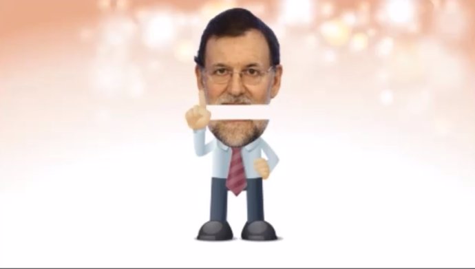 El vídeo está presentado por un monigote de Rajoy, que anima a comprar juguetes