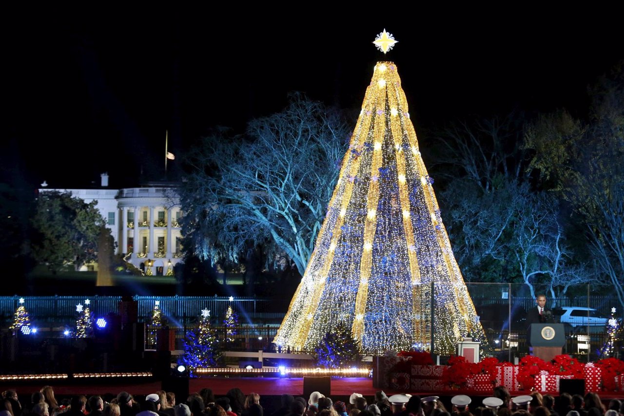 U.S. President Barack Obama speaks during the National Christmas Tree Lighting a
