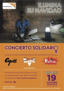 Cartel concierto solidario de World Vision para ayudar a niños de Bolivia