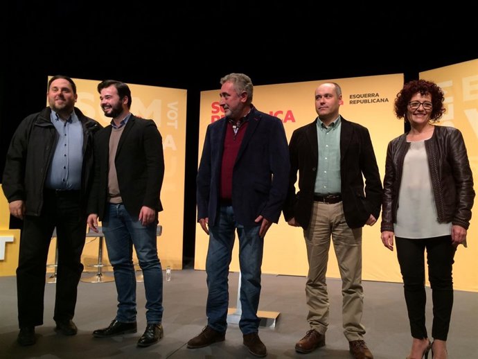 Oriol Junqueras y Gabriel Rufián en el mitin de ERC en Tortosa