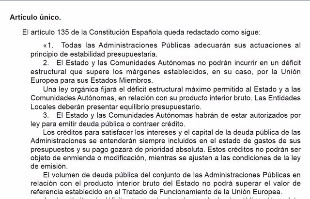 IU y Podemos quieren derogar el artículo 135 de la 