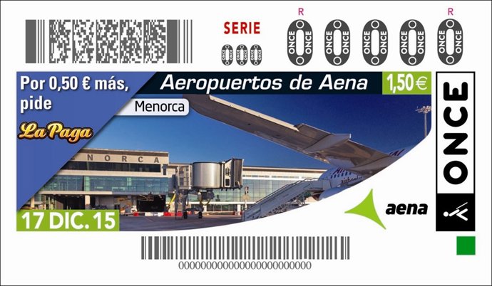 Aeropuerto de Menorca, protagonista del cupón de la ONCE 