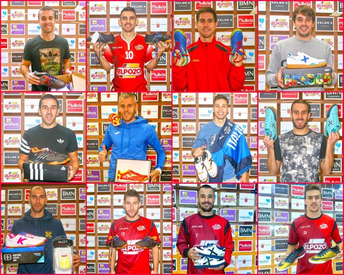 Los jugadores de ElPozo Murcia FS con el material donado