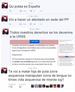 Mensajes de twitter del agresor de Rajoy