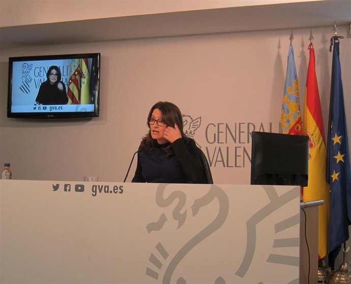 Mònica Oltra en la rueda de prensa posterior al pleno