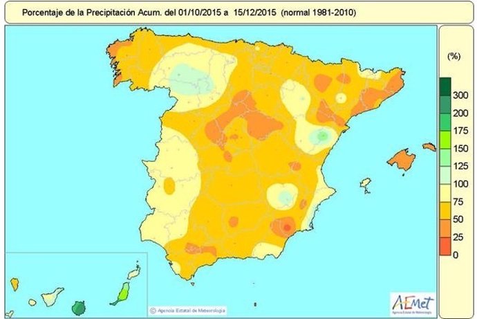 Mapa de distribución de las precipitaiones en España