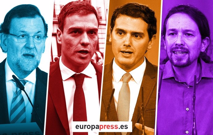 Montaje de Rajoy, Pedro Sánchez, Albert Rivera y Pablo Iglesias