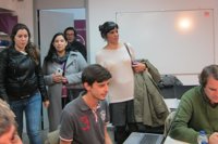 Teresa Rodríguez sigue el escrutinio en la sede de Podemos en Cádiz