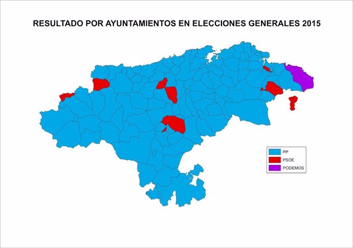 Mapa de Cantabria elecciones generales 2015 por municipios