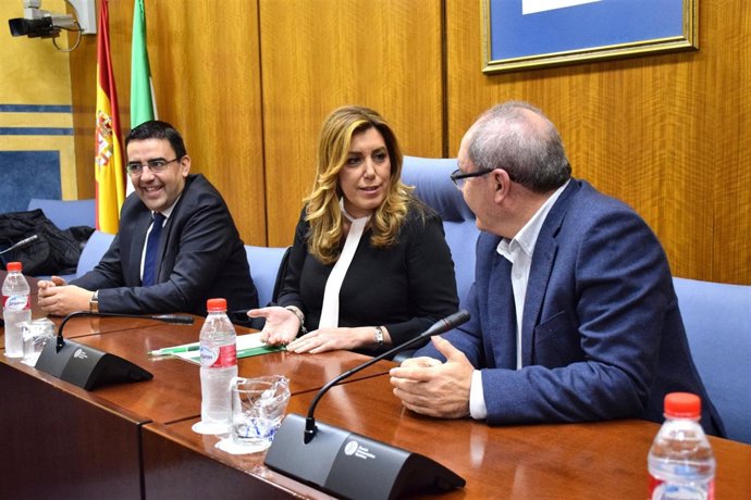 Susana Díaz, este martes, en la intervención ante los periodistas