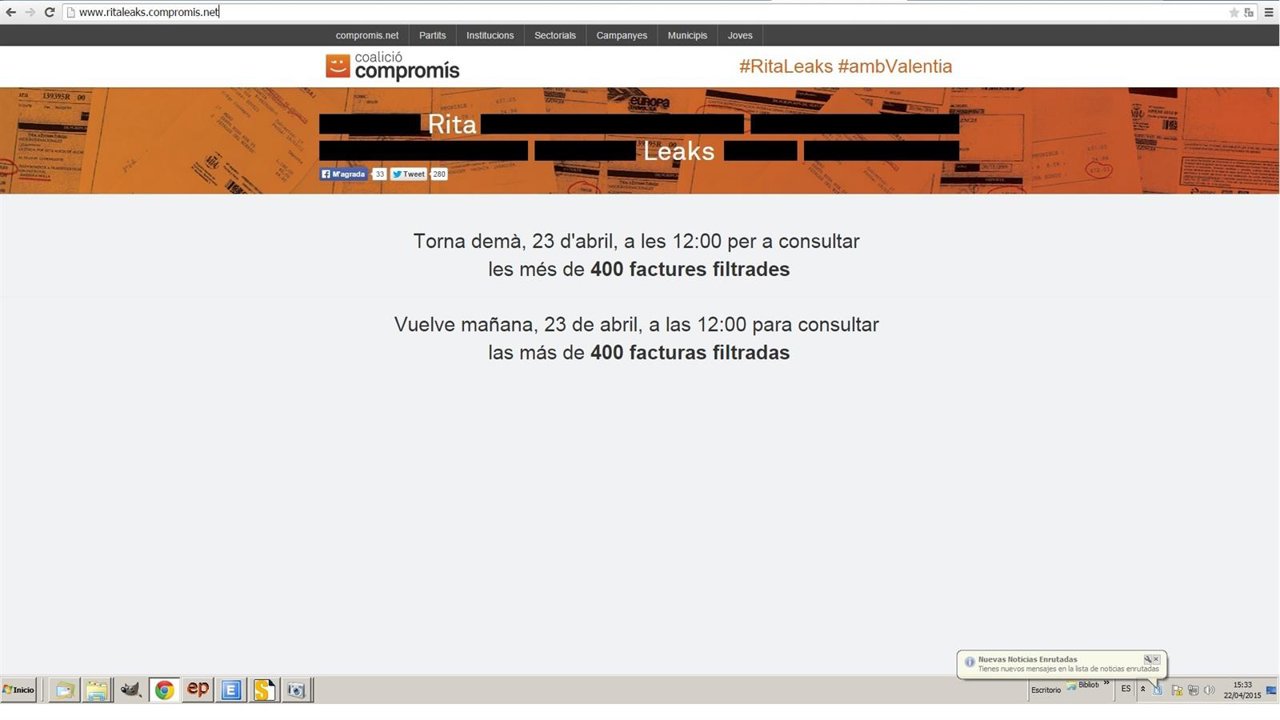 Web 'RitaLeaks' puesta en marcha por Compromís