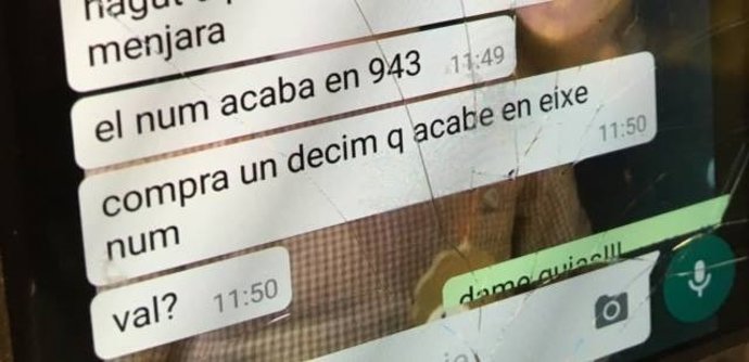 Mensaje de Whattsapp en el que Laura le pedía a David el número ganador