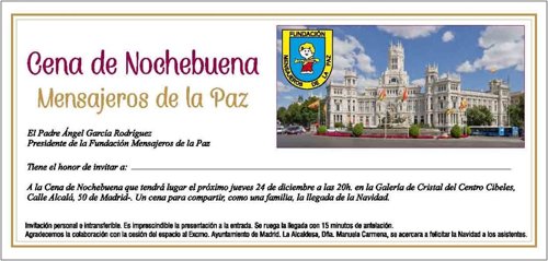 Mensajeros de la Paz Cena Solidaria Nochebuena Cibeles