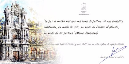 Susana Díaz felicita la Navidad con una frase de María Zambrano que  reivindica la paz
