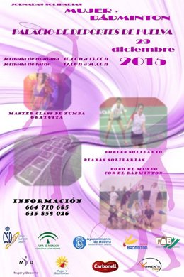 Cartel de jornadas solidarias de Mujeres y Bádminton en Huelva