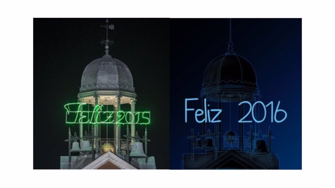 Luminarias de felicitación de año en la Puerta del Sol