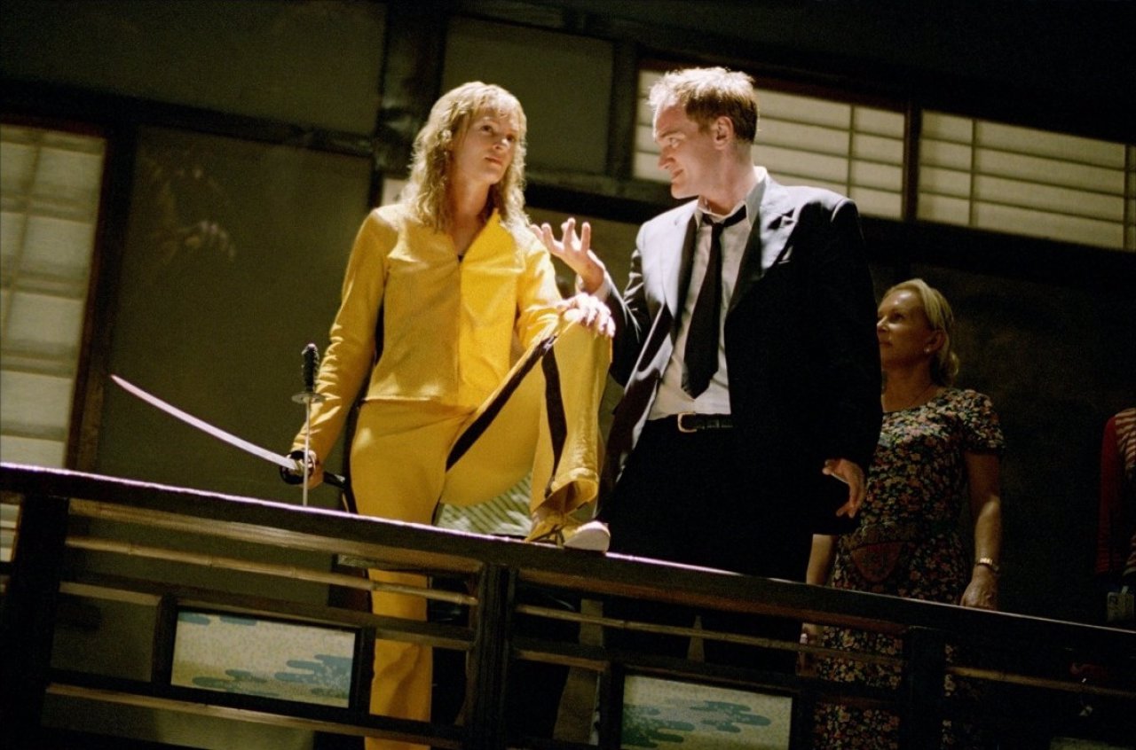 Quentin Tarantino y Uma Thurman en el rodaje de Kill Bill