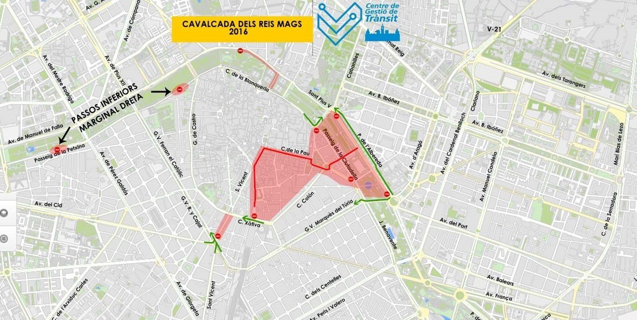 Plano cabalgata de los Reyes en Valencia