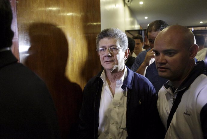 MUD deputy Ramos arrives for a news conference in Caracas