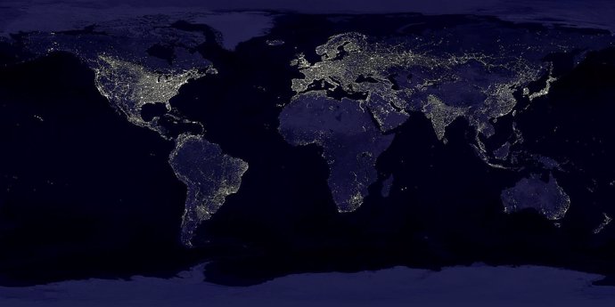 Simulación del brillo nocturno de la Tierra