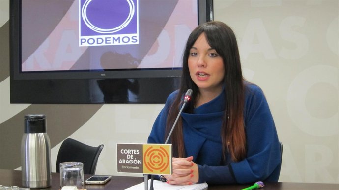 La portavoz de Podemos en las Cortes, Maru Díaz, en rueda de prensa este viernes