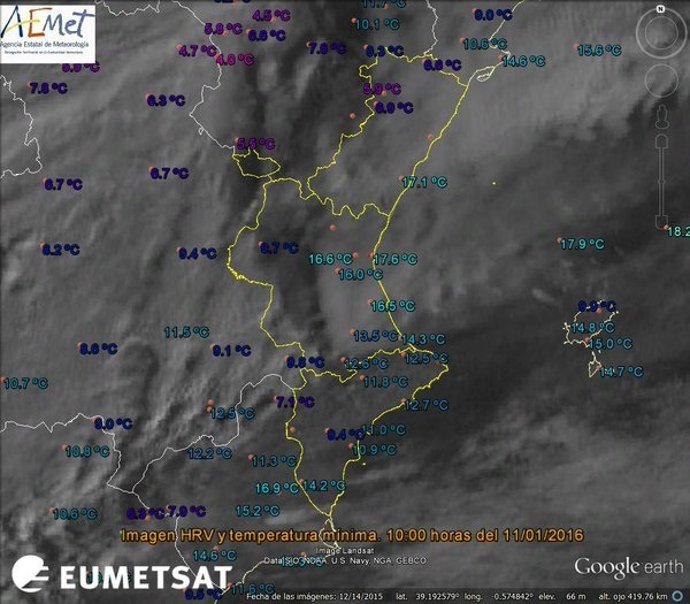 Mapa de temperaturas de la madrugada