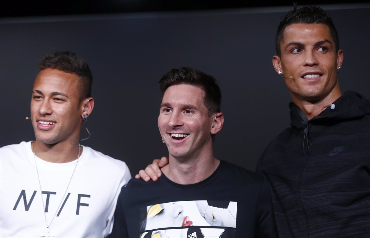 Neymar, Messi y Cristiano Ronaldo en la gala del Balón de Oro