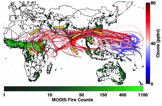 Flujo global de compuestos emitidos por incendios 