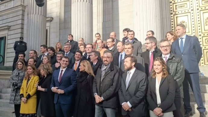 Los diputados de Ciudadanos frente al Congreso