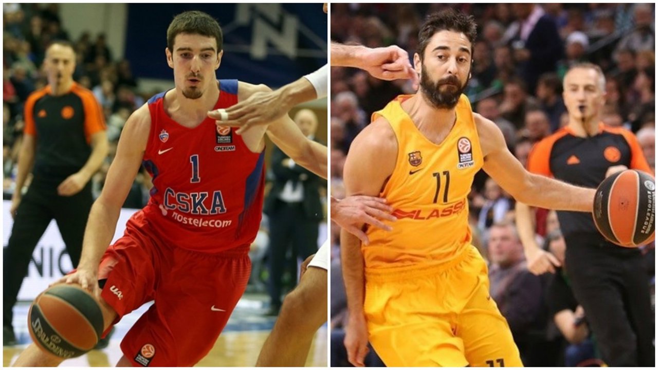 Nando de Colo (CSKA Moscú) y Navarro (Barcelona)
