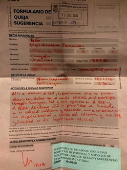 Queja presentada por Iyán Vigil. 