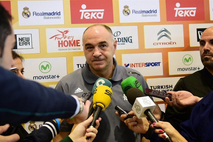 Pablo Laso en la rueda de prensa con los medios 