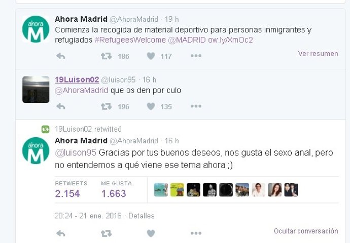 Imagen de la conversación en Twitter