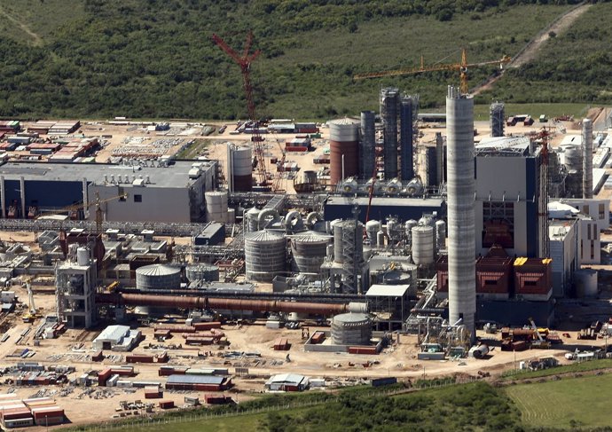 A aerial view of Finland's Metsa-Botnia paper mill in Fray Bentos