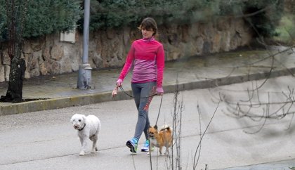 Adriana Ugarte pasea a sus perros por su nuevo hogar sin su novio Gonzalo