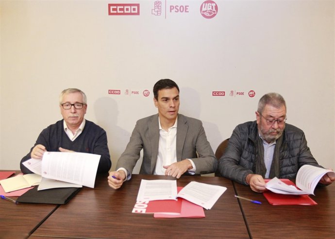 Pedro Sánchez se reúne con Cándido Méndez e Ignacio Fernández Toxo